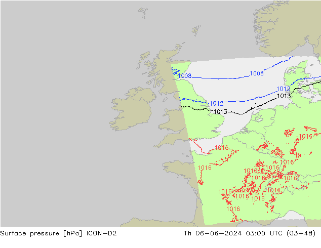 приземное давление ICON-D2 чт 06.06.2024 03 UTC