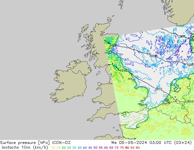 Isotachs (kph) ICON-D2 ср 05.06.2024 03 UTC