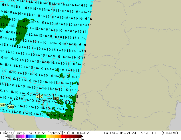 Hoogte/Temp. 500 hPa ICON-D2 di 04.06.2024 12 UTC