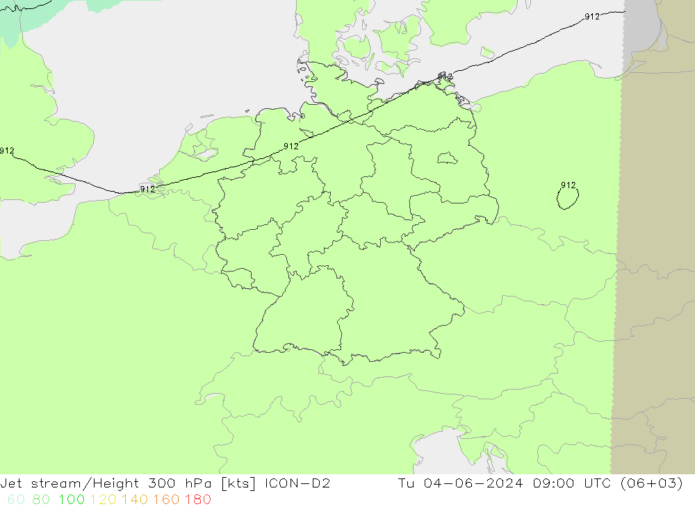 高速氣流 ICON-D2 星期二 04.06.2024 09 UTC