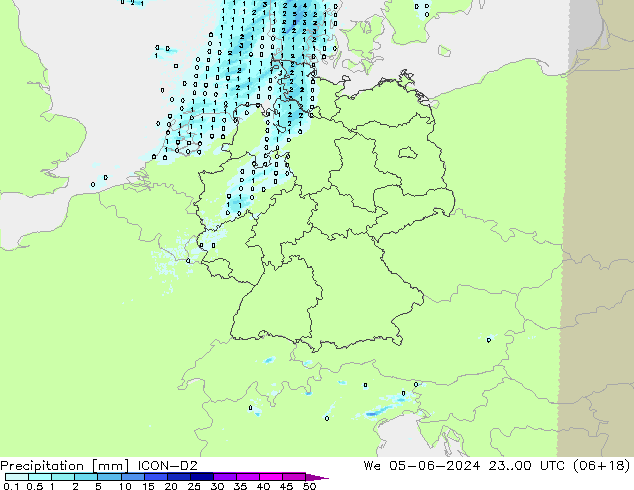 Précipitation ICON-D2 mer 05.06.2024 00 UTC