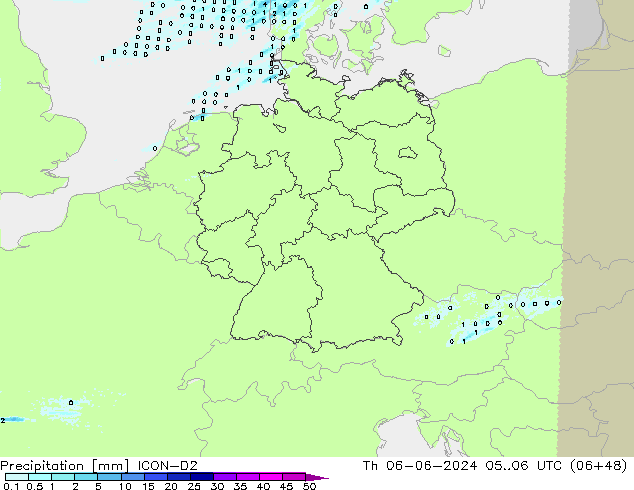 Precipitation ICON-D2 Th 06.06.2024 06 UTC