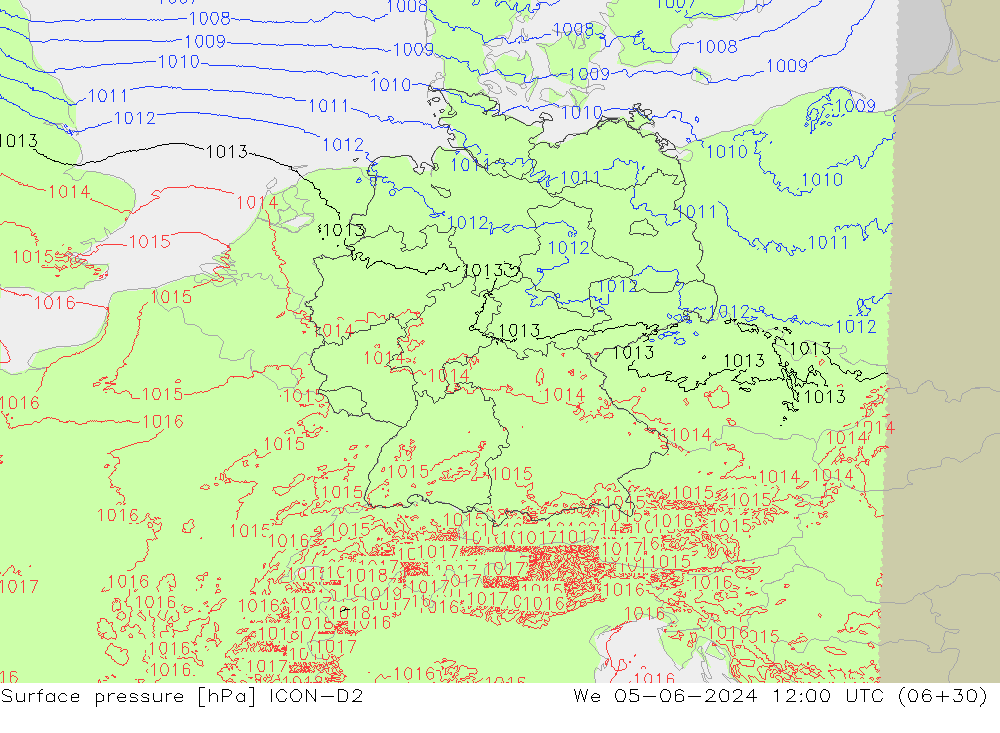 Yer basıncı ICON-D2 Çar 05.06.2024 12 UTC