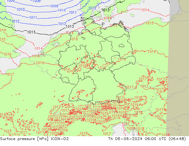 приземное давление ICON-D2 чт 06.06.2024 06 UTC