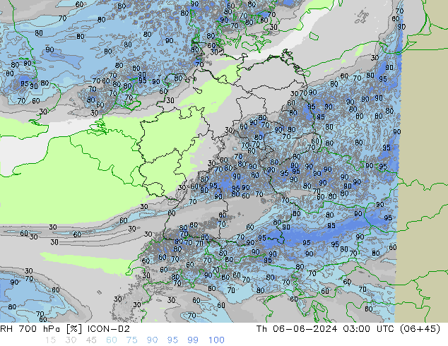 RH 700 hPa ICON-D2 Do 06.06.2024 03 UTC