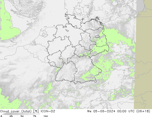 Cloud cover (total) ICON-D2 We 05.06.2024 00 UTC