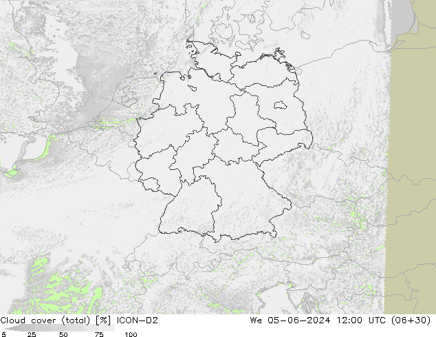 Bewolking (Totaal) ICON-D2 wo 05.06.2024 12 UTC