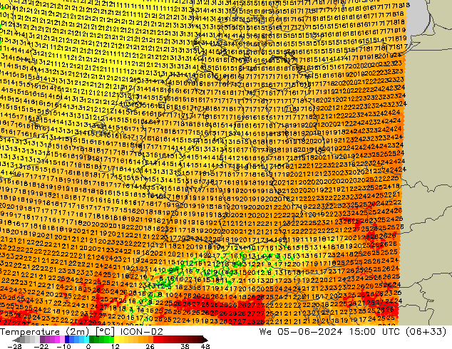 Temperature (2m) ICON-D2 We 05.06.2024 15 UTC