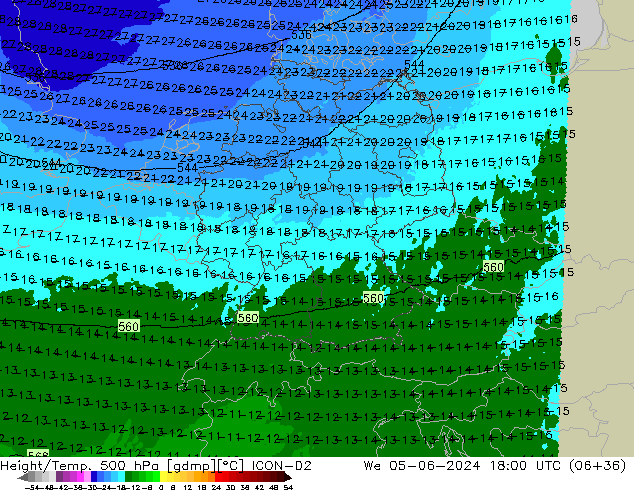 Géop./Temp. 500 hPa ICON-D2 mer 05.06.2024 18 UTC