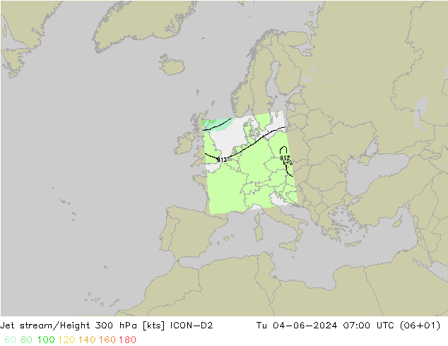 高速氣流 ICON-D2 星期二 04.06.2024 07 UTC