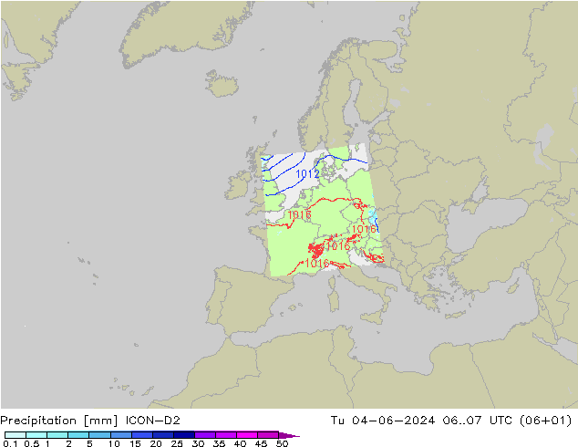 Neerslag ICON-D2 di 04.06.2024 07 UTC