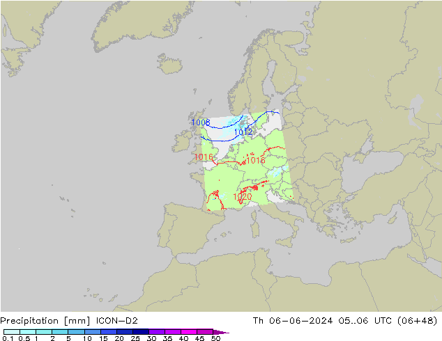 осадки ICON-D2 чт 06.06.2024 06 UTC