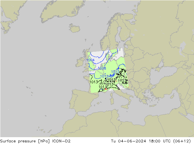 Surface pressure ICON-D2 Tu 04.06.2024 18 UTC