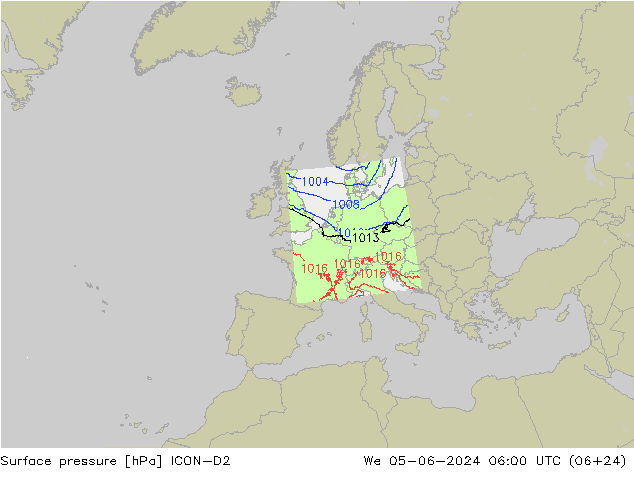 Luchtdruk (Grond) ICON-D2 wo 05.06.2024 06 UTC