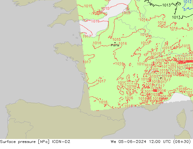 pressão do solo ICON-D2 Qua 05.06.2024 12 UTC