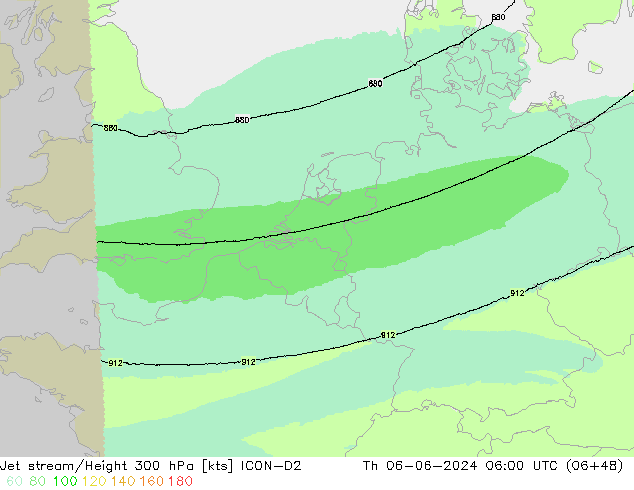 Jet stream ICON-D2 Qui 06.06.2024 06 UTC