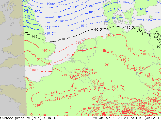 pression de l'air ICON-D2 mer 05.06.2024 21 UTC