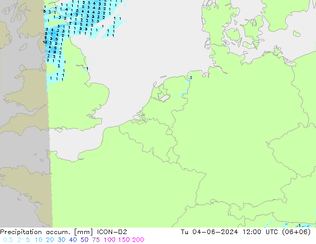 Precipitation accum. ICON-D2 Tu 04.06.2024 12 UTC