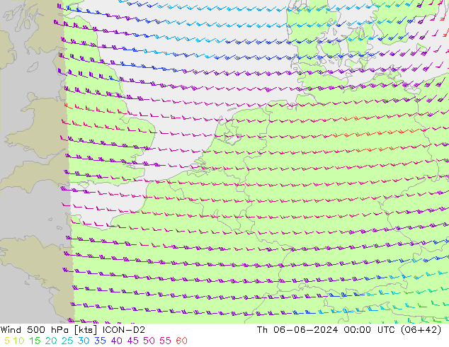 Wind 500 hPa ICON-D2 do 06.06.2024 00 UTC