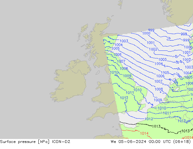 Surface pressure ICON-D2 We 05.06.2024 00 UTC