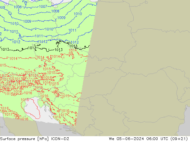 pression de l'air ICON-D2 mer 05.06.2024 06 UTC