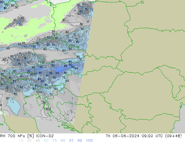 RH 700 hPa ICON-D2 Th 06.06.2024 09 UTC