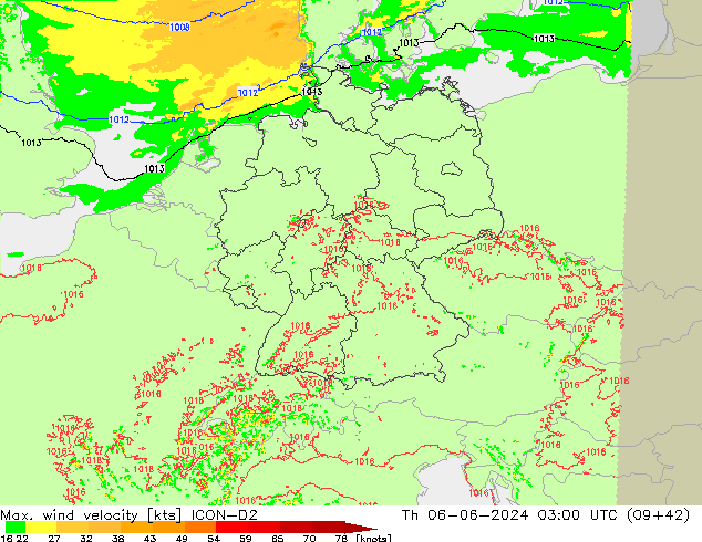 Max. wind velocity ICON-D2  06.06.2024 03 UTC