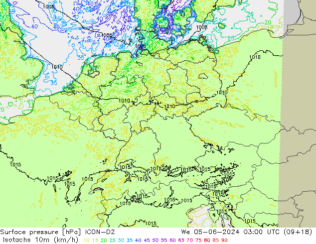 Isotachs (kph) ICON-D2 We 05.06.2024 03 UTC