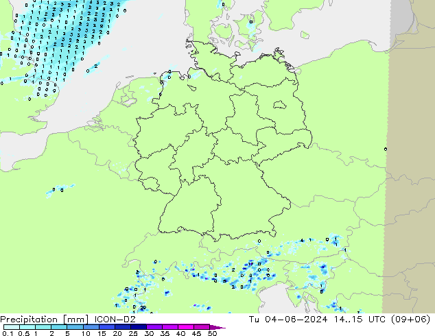 Precipitation ICON-D2 Tu 04.06.2024 15 UTC