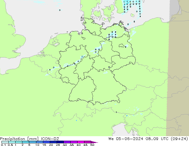 Precipitazione ICON-D2 mer 05.06.2024 09 UTC