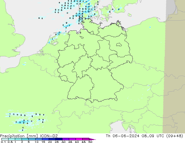 Niederschlag ICON-D2 Do 06.06.2024 09 UTC