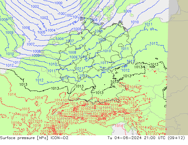 приземное давление ICON-D2 вт 04.06.2024 21 UTC