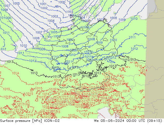 Surface pressure ICON-D2 We 05.06.2024 00 UTC