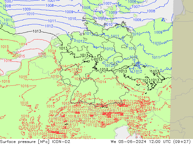 Atmosférický tlak ICON-D2 St 05.06.2024 12 UTC