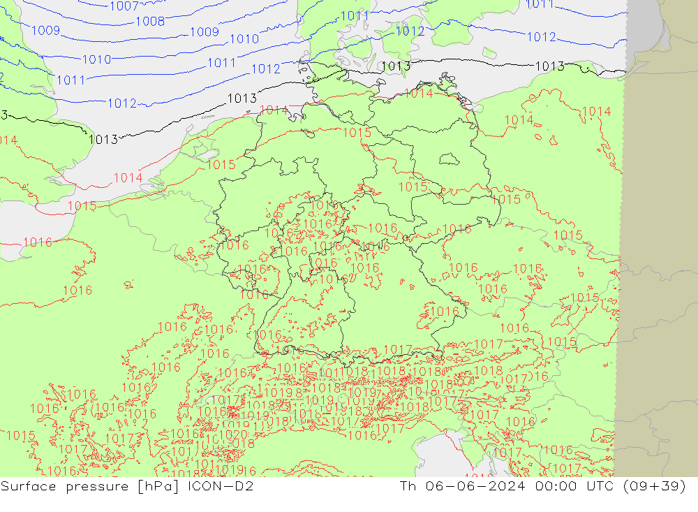 Yer basıncı ICON-D2 Per 06.06.2024 00 UTC