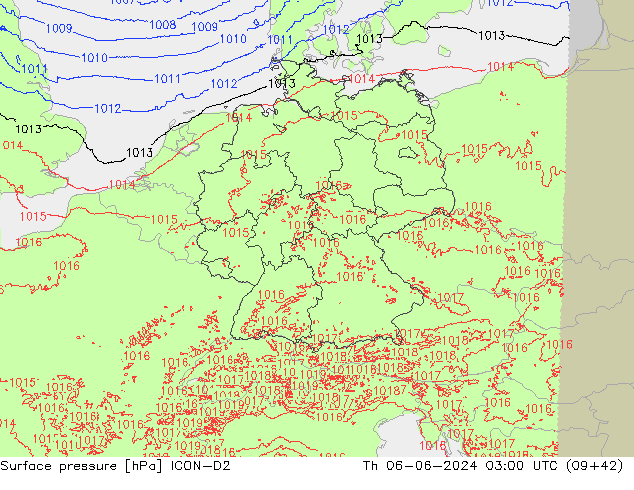 приземное давление ICON-D2 чт 06.06.2024 03 UTC