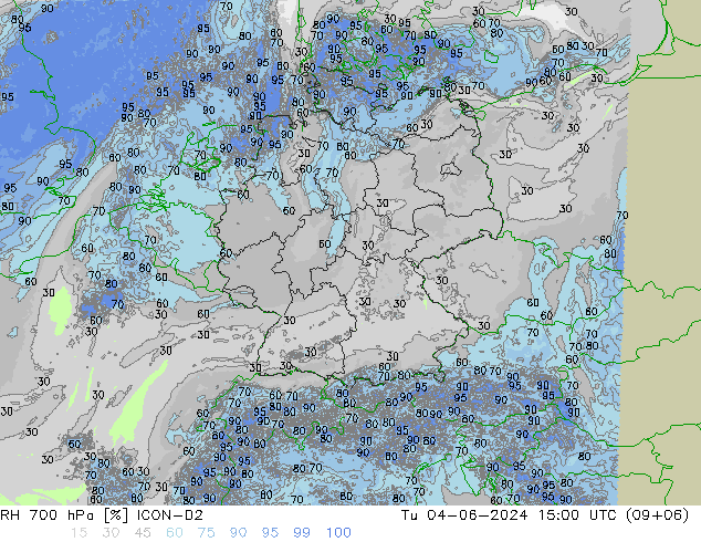 RH 700 hPa ICON-D2 Di 04.06.2024 15 UTC