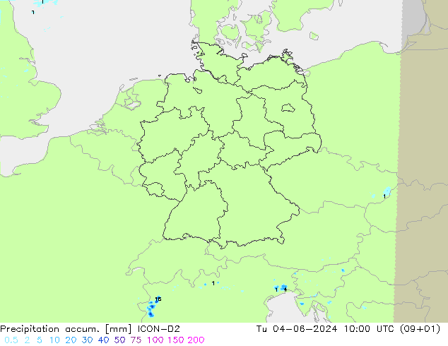 Precipitation accum. ICON-D2  04.06.2024 10 UTC