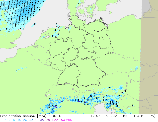 Precipitation accum. ICON-D2 mar 04.06.2024 15 UTC