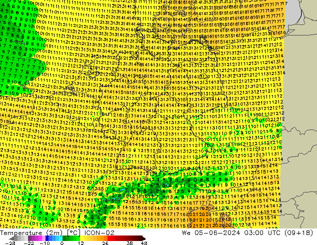 Temperaturkarte (2m) ICON-D2 Mi 05.06.2024 03 UTC