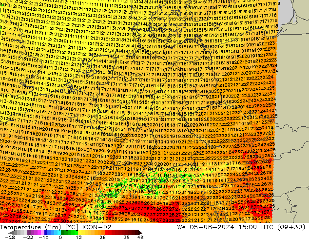 Sıcaklık Haritası (2m) ICON-D2 Çar 05.06.2024 15 UTC