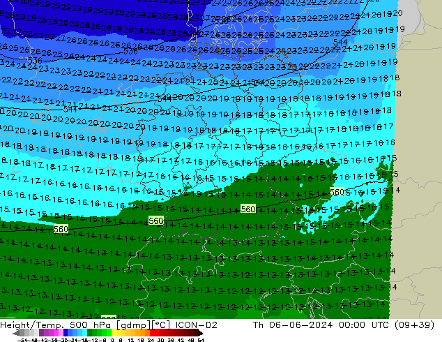 Height/Temp. 500 гПа ICON-D2 чт 06.06.2024 00 UTC