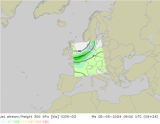 Jet stream/Height 300 hPa ICON-D2 We 05.06.2024 09 UTC