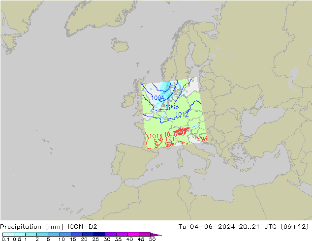 Yağış ICON-D2 Sa 04.06.2024 21 UTC