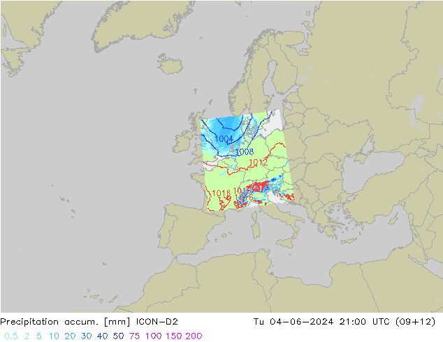 Précipitation accum. ICON-D2 mar 04.06.2024 21 UTC