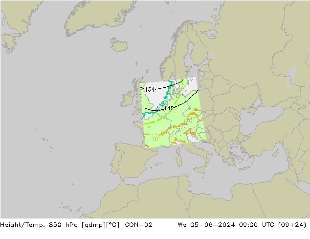 Height/Temp. 850 hPa ICON-D2 We 05.06.2024 09 UTC