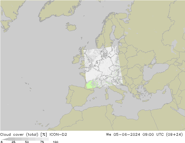 Bewolking (Totaal) ICON-D2 wo 05.06.2024 09 UTC