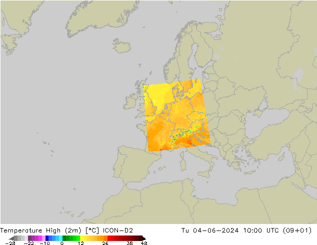 Temperature High (2m) ICON-D2 Tu 04.06.2024 10 UTC
