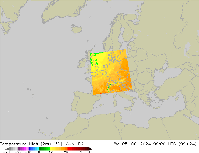 Max.temperatuur (2m) ICON-D2 wo 05.06.2024 09 UTC