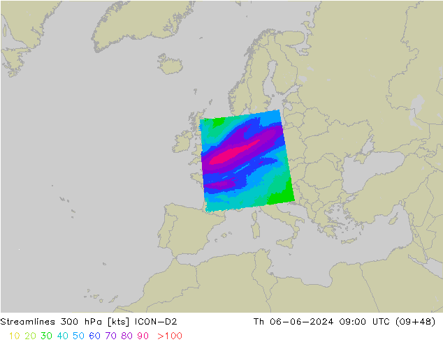 Stromlinien 300 hPa ICON-D2 Do 06.06.2024 09 UTC